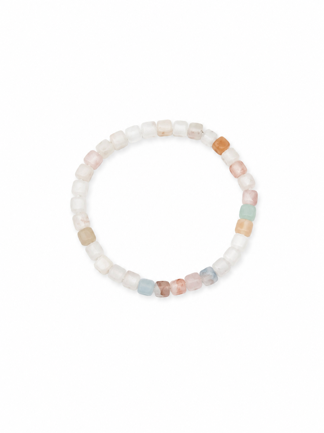 Pastell natursteinsarmbånd til kjæledyr – Håndlaget elastisk armbånd med firkantede perler